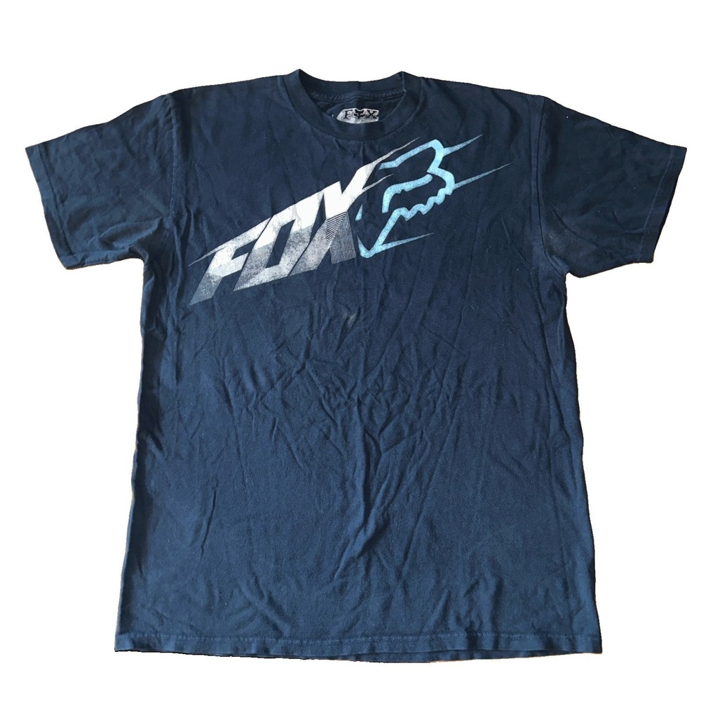 Fox Racing Shirt Mens Large Blue Logo Graphic Tee Motocross Tagless Cotton